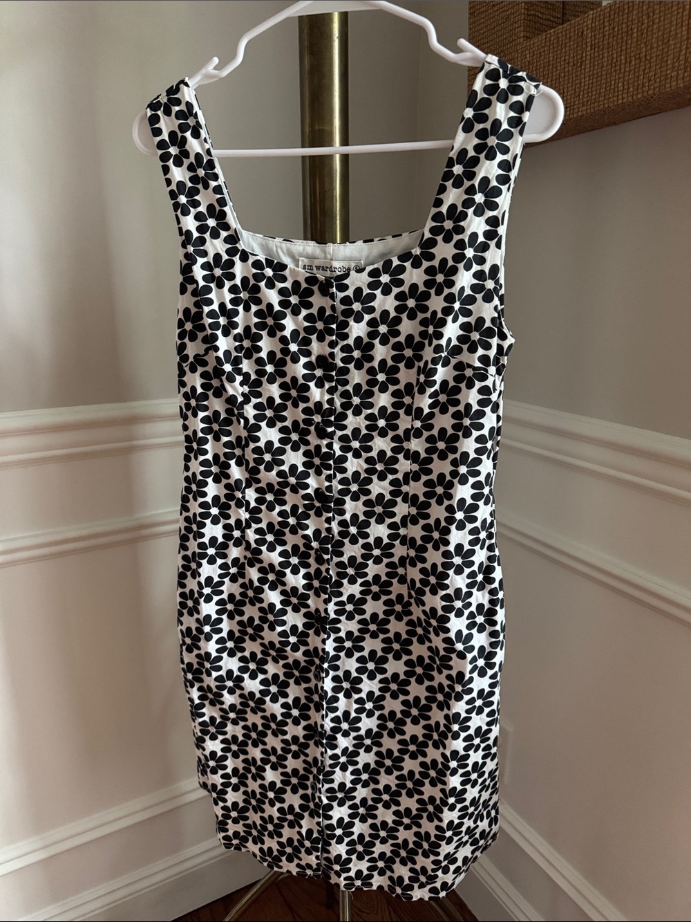 Sleeveless Black & White Floral Mini Dress